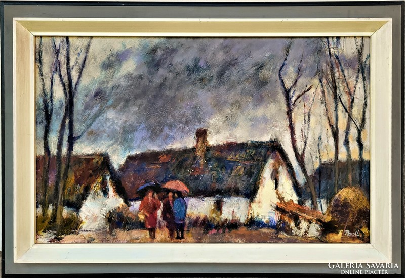 Bod László (1920 - 2001) Esős idő c. festménye Eredeti Garanciával!