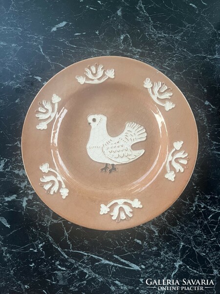 Dove patterned ceramic marked wall plate