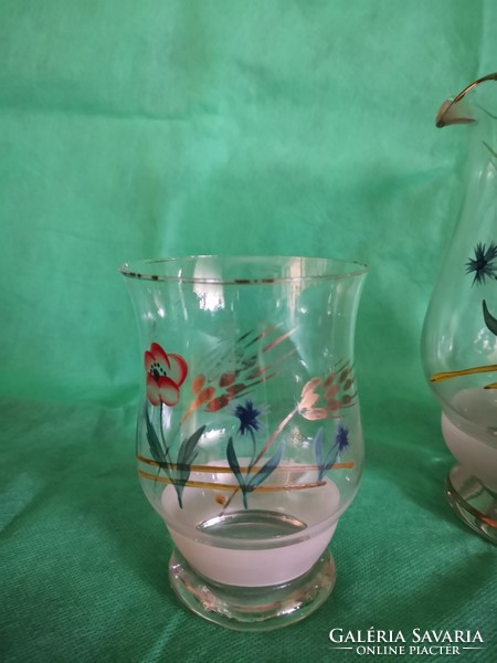 Beautiful painted glass jug with 2 glasses, large size (lemonade)