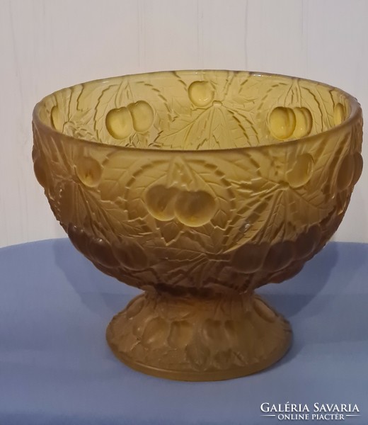Art deco balorac j amber-colored heavy glass fruit bowl, centerpiece, offering