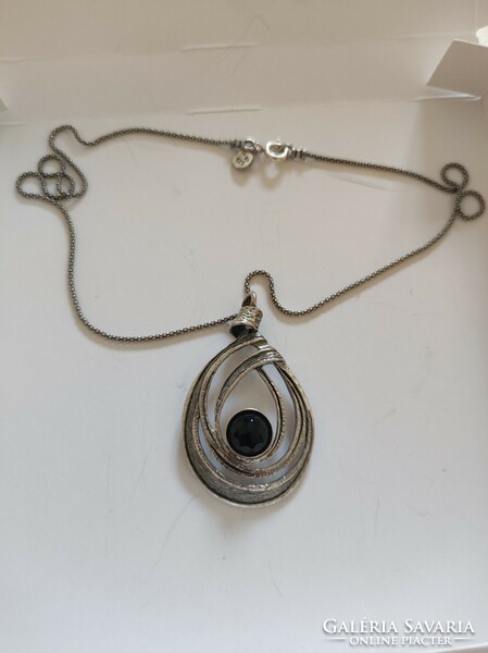 Israeli silver necklace with blue onyx stone