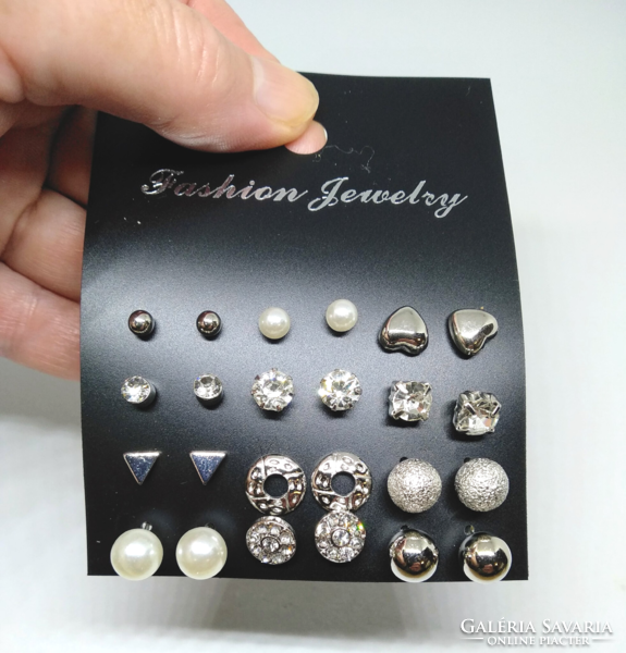 Stud silver plated earrings set 12 pairs 386