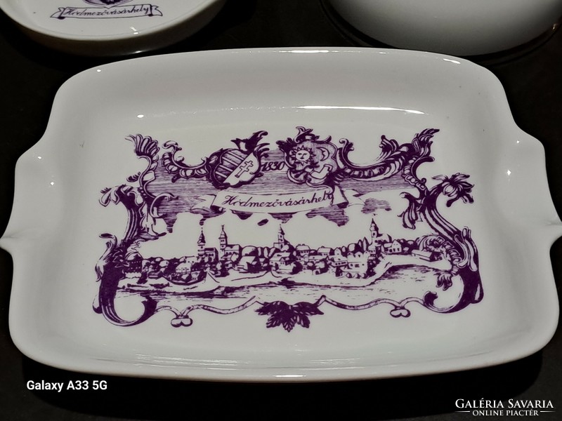 Retro Alföldi porcelán lila Hódmezővásárhely dekorral váza hamuzó korsó bonbonier