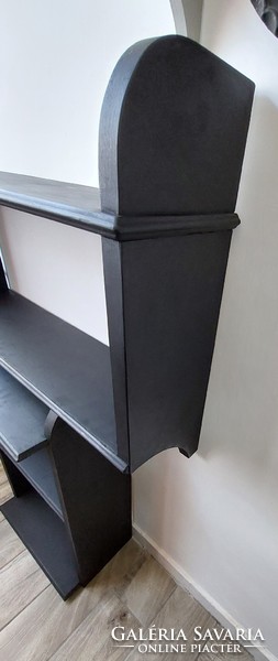 Black wooden shelf system consisting of 4 elements, individually manufactured and renovated