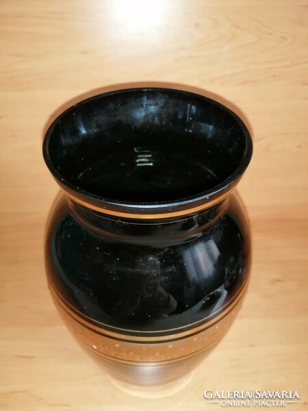 Moser típusú arany díszítésű fekete üveg váza 26 cm  (4/d)