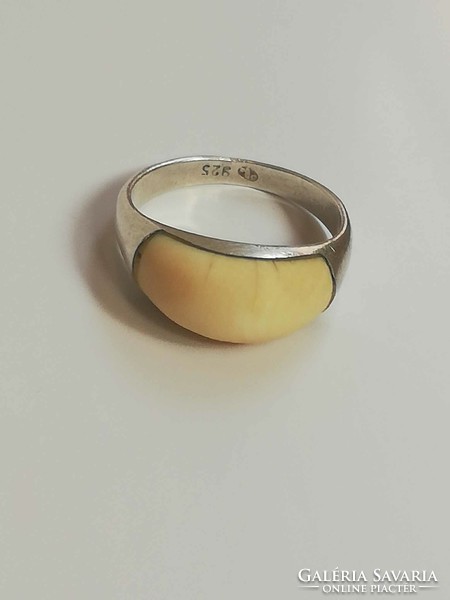 Silver ring with unique bone inlay