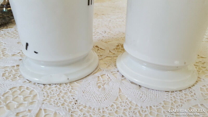 Old, large porcelain apothecary jar, 2 apothecary containers.
