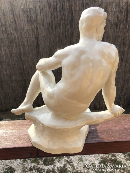 Jenő Gartdtner porcelain male nude statue