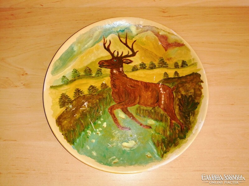 Rare granite wall plate with deer motif 23.5 cm (n)