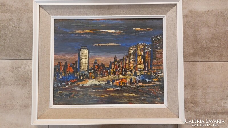 (K) beautiful cityscape painting 66x55 cm with frame