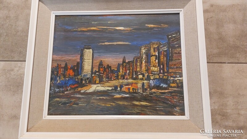 (K) beautiful cityscape painting 66x55 cm with frame