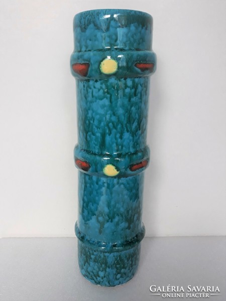 Retro magyar türkízkék kerámia váza, 30 cm