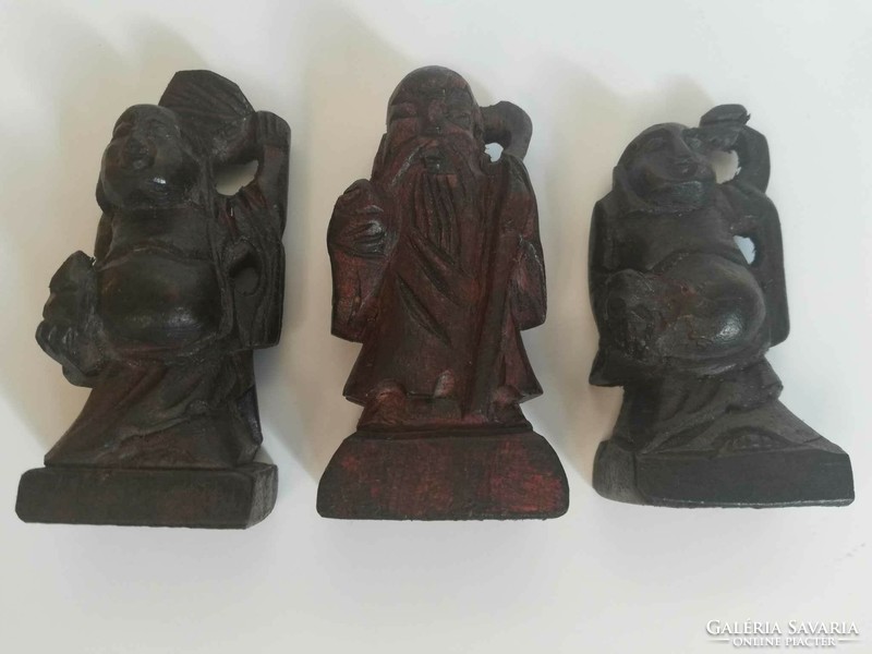 Antik miniatűr fa keleti szerzetes szobrok 3 db