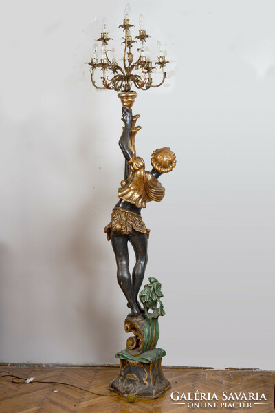 Venetian-style Moorish / Nutmeg floor lamp holding a torch