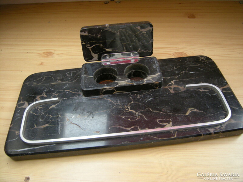 Antique black marble calamari, inkstand, desk set