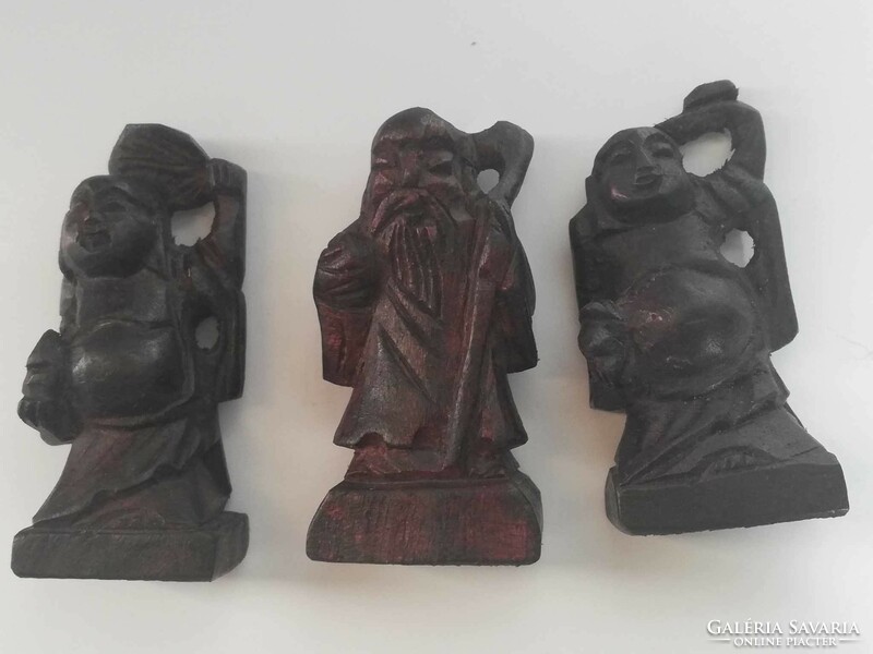 Antique miniature wooden oriental monk statues 3 pcs