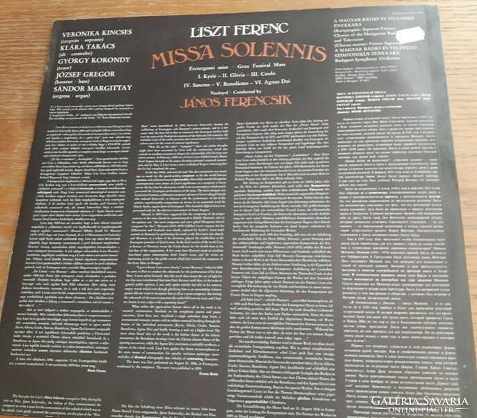 Liszt Ferenc missa solemnis on vinyl record