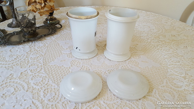 Old, large porcelain apothecary jar, 2 apothecary containers.