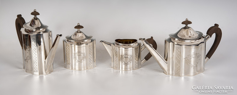 Silver tea/coffee set with wooden tongs