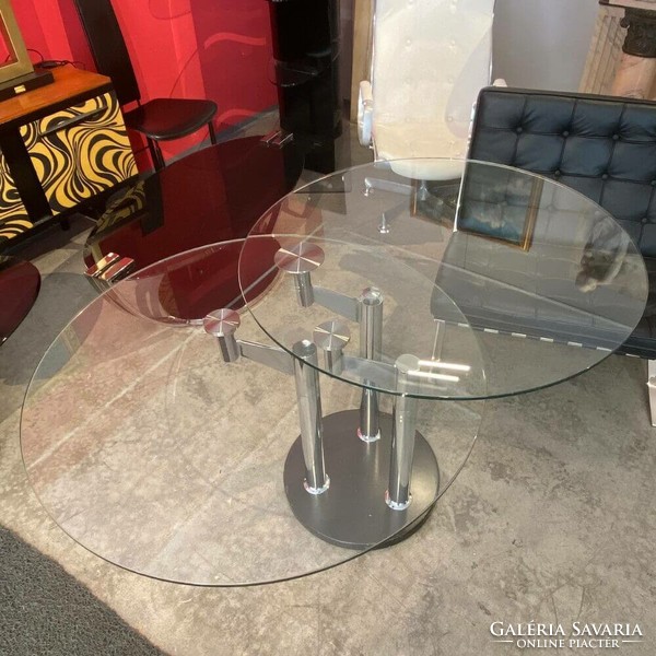 Folding round table with glass top - b426