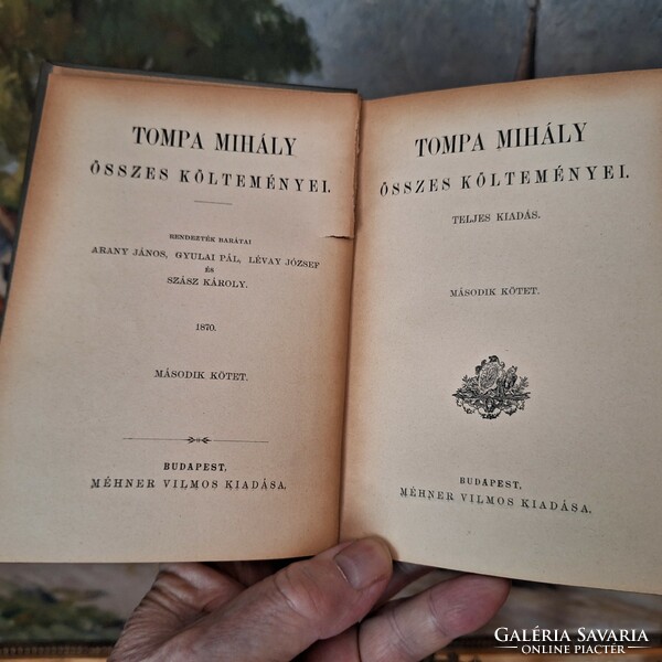 TELJES  első kiadás MÉHNER VILMOS 1870 TOMPA MIHÁLY ÖSSZES KÖLTEMÉNYEI I-IV a költő arczképével