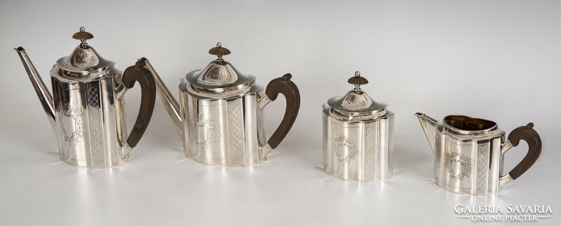 Silver tea/coffee set with wooden tongs