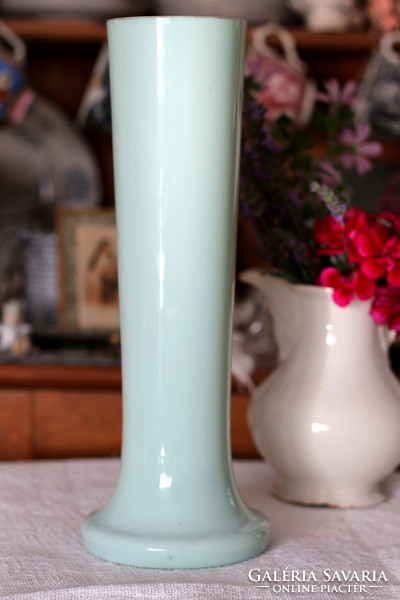 Chalcedony glass, milk glass antique Belgian vase, with wonderful hand painting