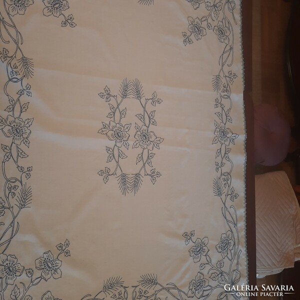 Antique embroidered linen tablecloth 92 x 130 cm