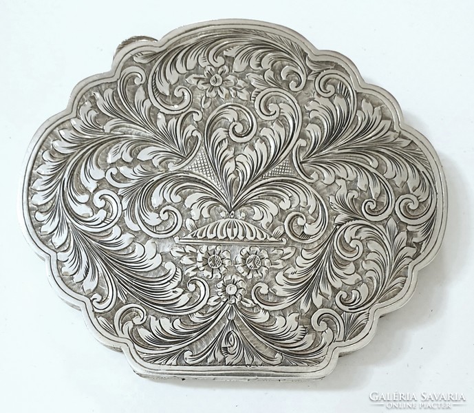Silver (800) art nouveau powder, powder holder, powder compact, decorated with an enamel picture