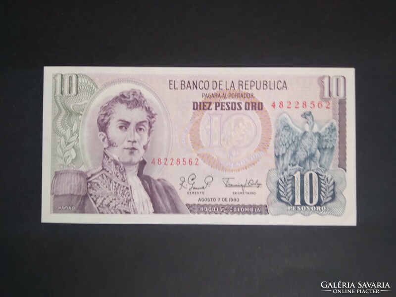 Kolumbia 10 Pesos Oro 1980 Unc-