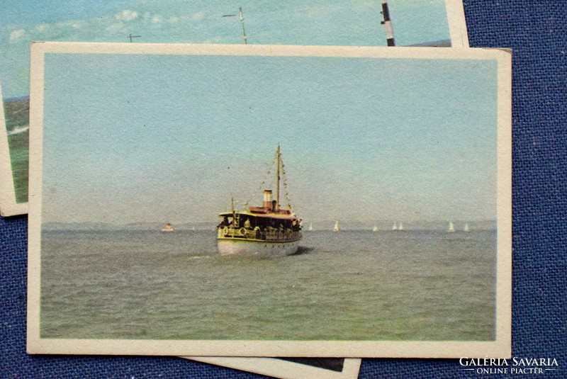 3 old Balaton photo postcards Zsigmond Móricz motorboat, ferry, sailboat... Postman 60s