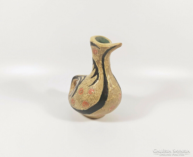 Gorka Lívia bird-shaped yellow-black ceramic vase, 1950s! (G018)