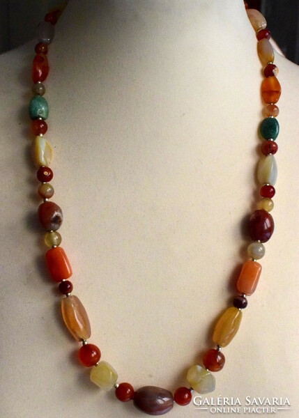 Contemporary art deco mixed mineral semi-precious stone necklace with larger colored stones