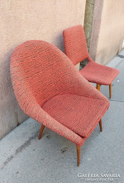 Scandinavian style retro shell armchair and chair in original condition