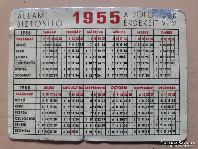 Alumínium kártyanaptár 1955 ÁLLAMI BIZTOSÍTÓ. Posta van !