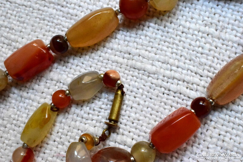 Contemporary art deco mixed mineral semi-precious stone necklace with larger colored stones