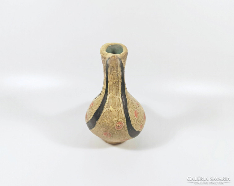 Gorka Lívia bird-shaped yellow-black ceramic vase, 1950s! (G018)
