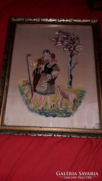 Antique beautiful painted embroidered silk picture love scene 38 x 30 cm according to the pictures