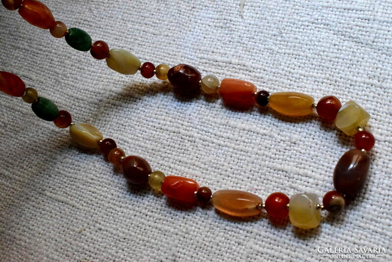 Contemporary art deco mixed mineral semi-precious stone necklace with larger colored stones