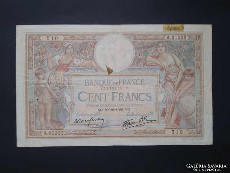 France 100 francs 1938 vg