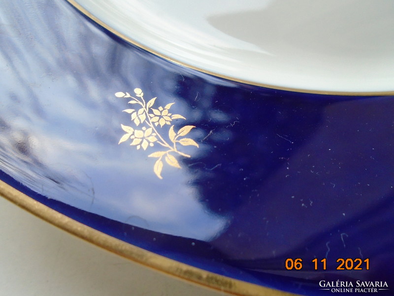 1923 SEVRES Kobalt szórt arany különböző virágokkal francia tányér