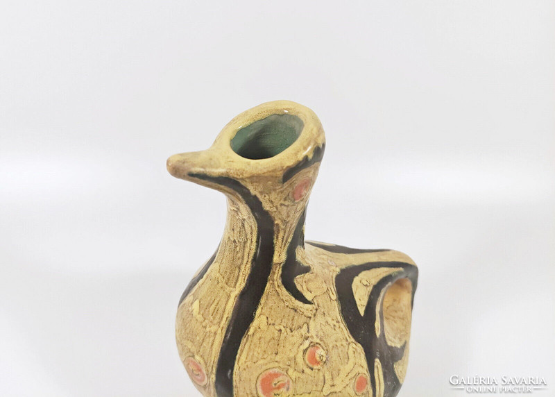 Gorka Lívia bird-shaped yellow-black ceramic vase, 1950s! (G018)