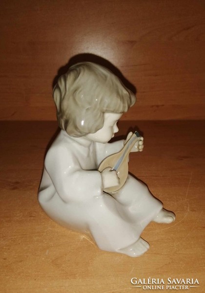 Cute German sitzendorf porcelain figure girl with mandolin - 11 cm high (po-1)