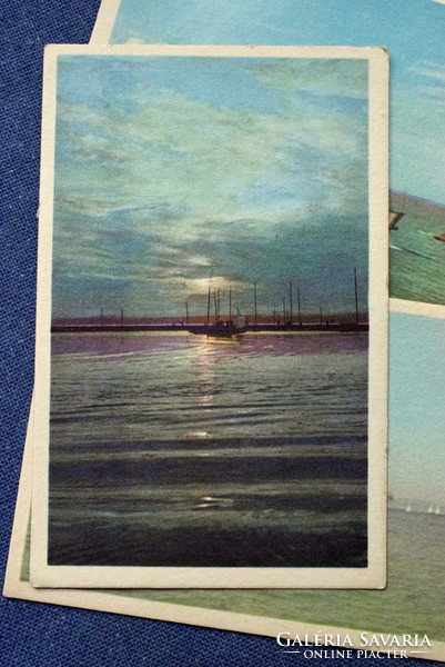 3 old Balaton photo postcards Zsigmond Móricz motorboat, ferry, sailboat... Postman 60s