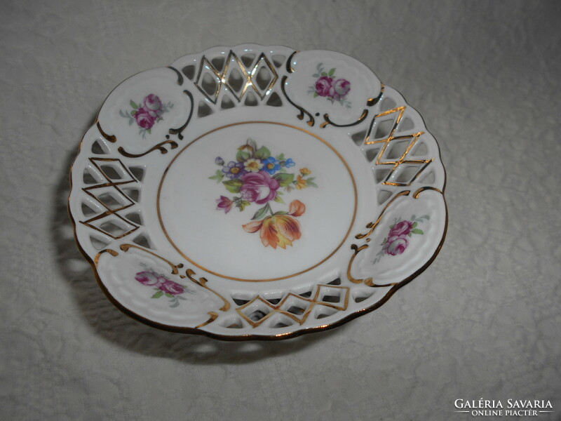 Old German porcelain walnut tray with openwork border