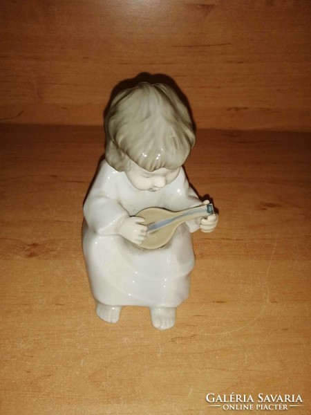 Aranyos német Sitzendorf porcelán figura kislány mandolinnal  - 11 cm magas (po-1)