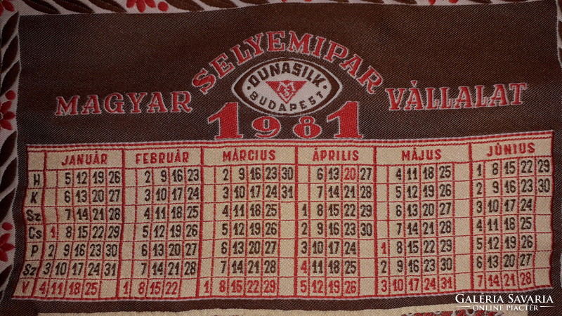 1981 Beautiful wall calendar woven Danube silk Hungarian silk industry company 55 x 36 cm according to the pictures