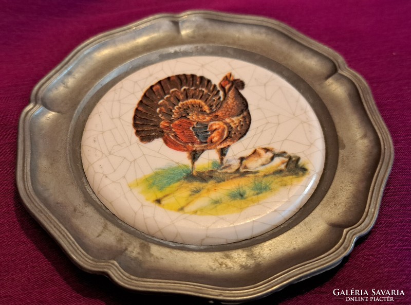 Grouse bird pewter plate, hunter small wall plate (l4106)