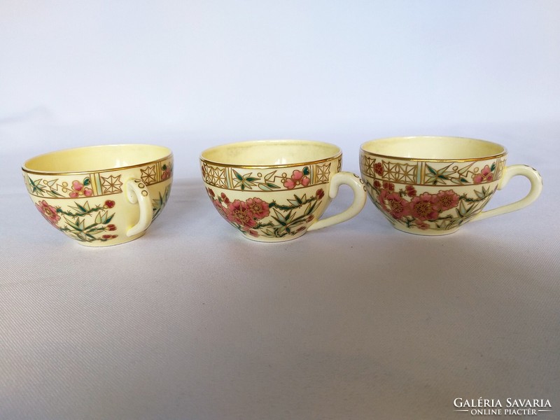 3 pcs. Zsolnay hand-painted burgundy flower pattern coffee cup