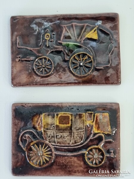 8 old applied art ceramic wall pictures